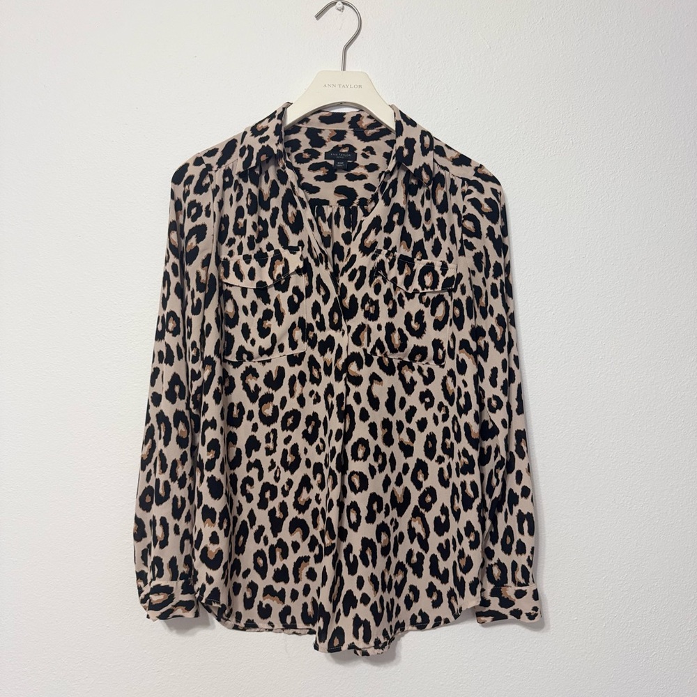 Ann Taylor Leopard Print Blouse - Black and Tan